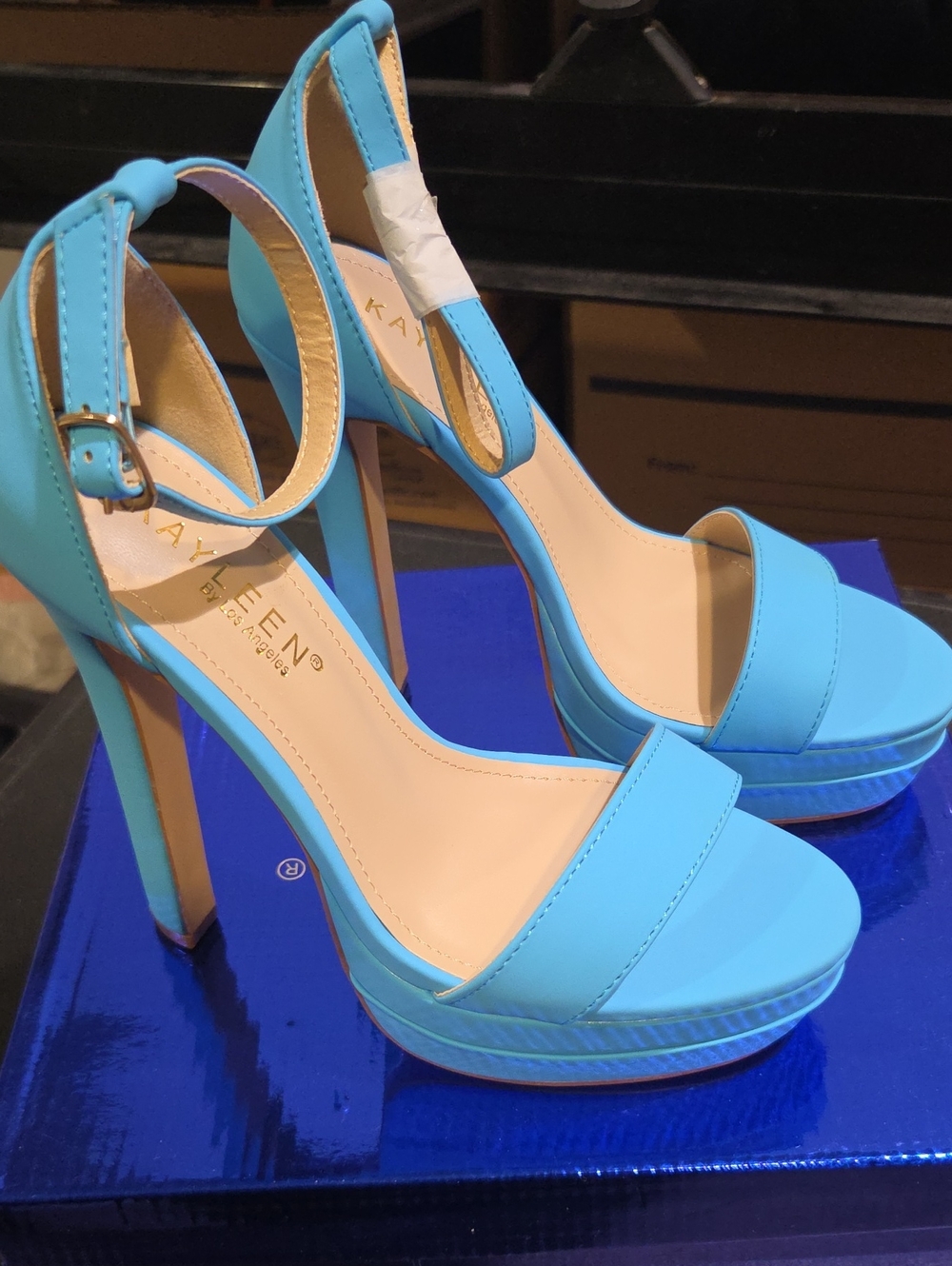 KAYLEEN By Los Angeles Sky Blue Platform Ankle-Strap Stiletto Heels